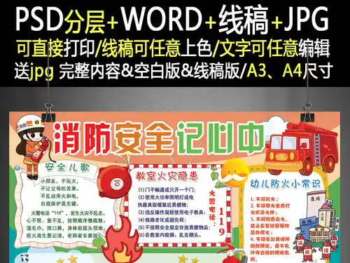 消防安全知识火灾119防火word电子小报图片素材消防安全手抄报大全psd模板下载144.93mb安全健康手抄报