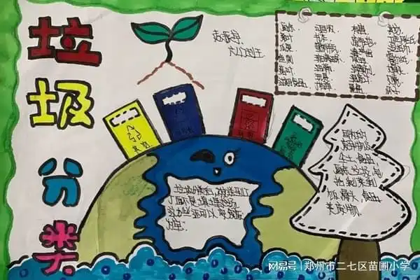 郑州市二七区苗圃小学开展垃圾分类,从我做起手抄报活动