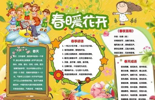描写春天踏青出游的好句好段手抄报,孩子一定用得上