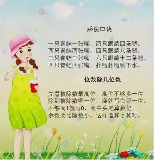 小学数学重点常识26条顺口溜运算口诀巧记巧算