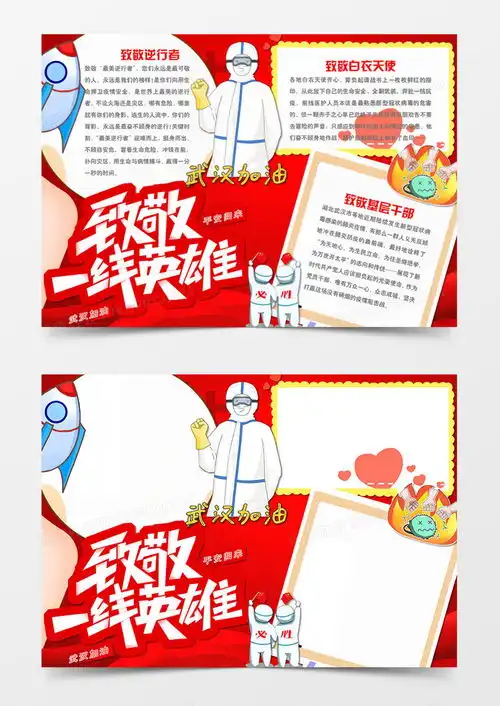 致敬抗疫英雄卡通简约武汉必胜手抄报word模板下载卡通熊猫办公