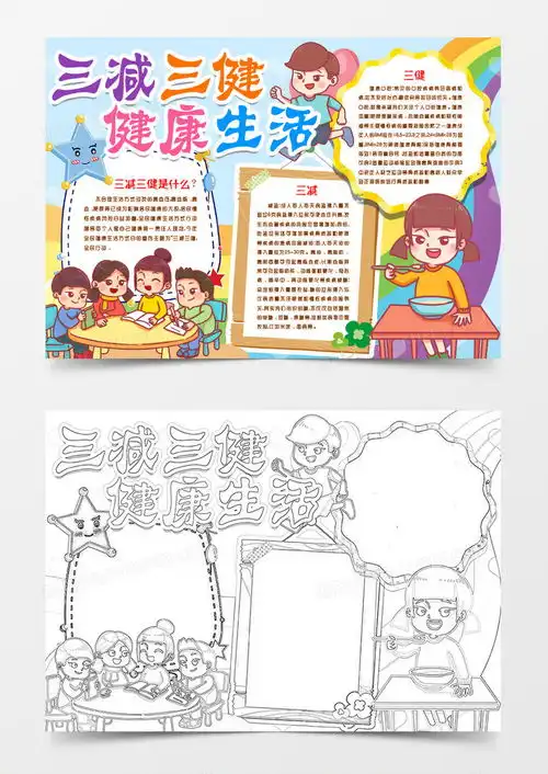 三减三健健康生活小报手抄报模版word模板下载小报