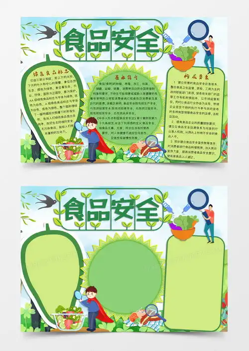 绿色简约卡通风格安全小报手抄报食品安全电子小报word模板下载卡通熊猫办公