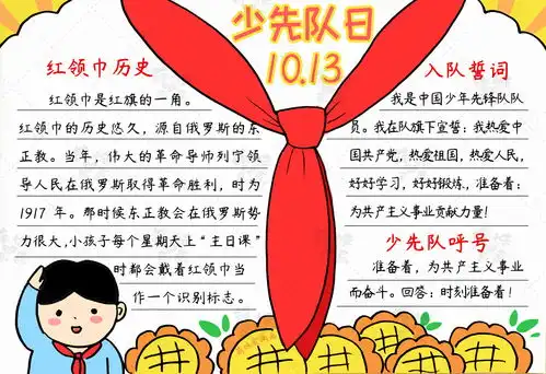 红领巾心向党学画漂亮的中国少先队建队日手抄报,含内容文字