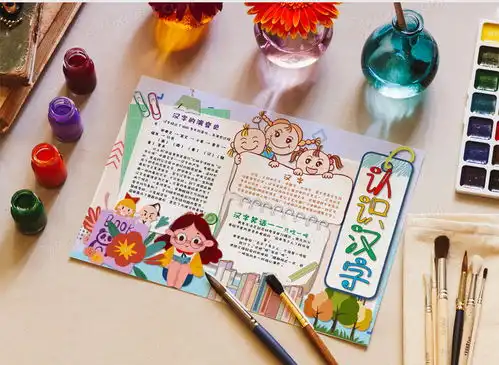 淡紫色小清新认识汉字识字手抄报word模板下载清新