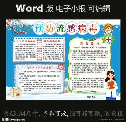word版电子小报预防流感病毒图片