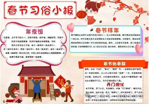 龙年春节手抄报合集,春节起源春节习俗好诗好句,快给孩子收藏