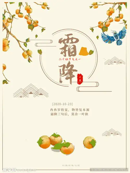 霜降海报二十四节气素雅柿子设计图