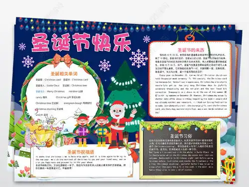 word英语圣诞节小报平安夜手抄报新年电子小报图片模板下载