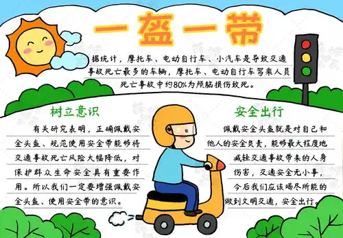 安全无小事学画简单又好看的一盔一带手抄报,含内容文字哦