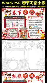 春节习俗小报民风民俗手抄报狗年电子小报图片模板下载