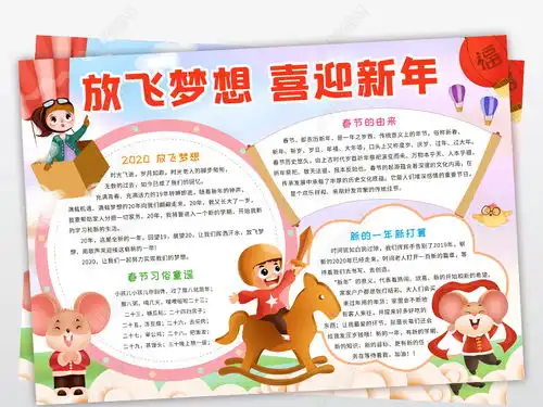 2020新年梦想小报喜迎新年手抄报鼠年梦想电子小报图片模板下载