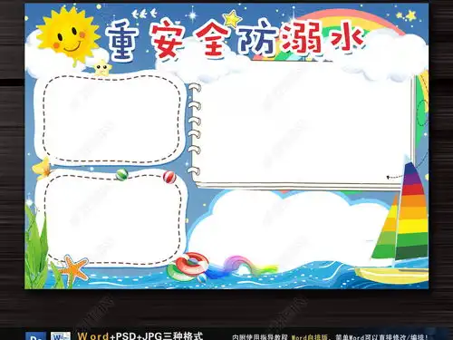 防溺水小报游泳安全暑假安全手抄报word图片模板下载