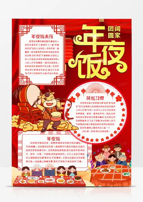 春节习俗年夜饭新年小报手抄报模版word模板下载新年