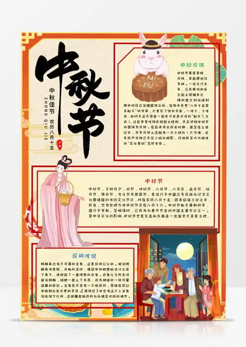 卡通团圆中秋节竖版手抄报word模板下载熊猫办公