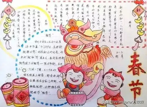 2020年鼠年春节实用手抄报,假期陪孩子动动手吧