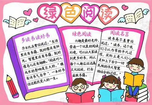 学画简单又漂亮的阅读小报模板,我爱阅读,读书使我快乐