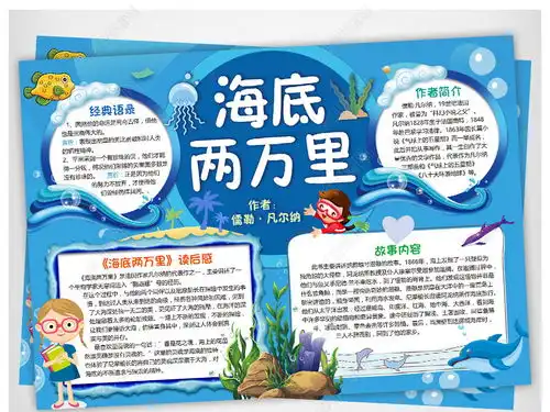 海底两万里小报读书阅读手抄报图书推荐电子小报图片模板下载