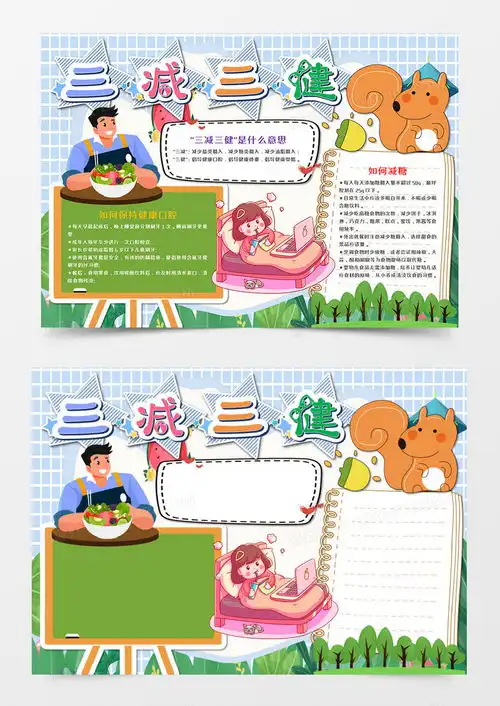 卡通三减三健健康手抄报word模板下载抄报