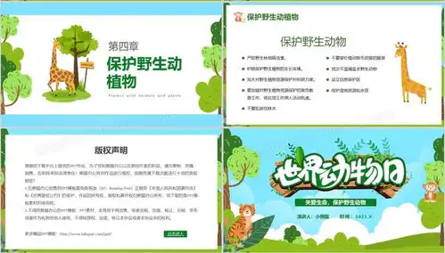 卡通风保护野生动植物日节日介绍ppt模板下载熊猫办公