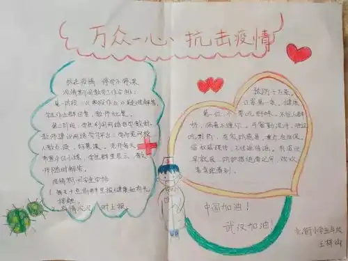 抗疫正当时居家孩子们自主创作手抄报为武汉加油