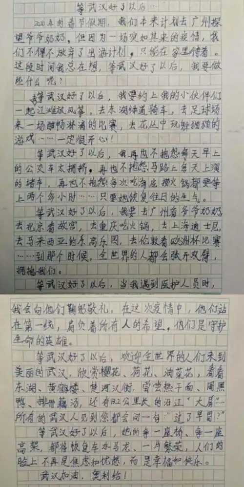 10岁孩子写武汉,看哭百万网友2020或许不完美,但终有希望