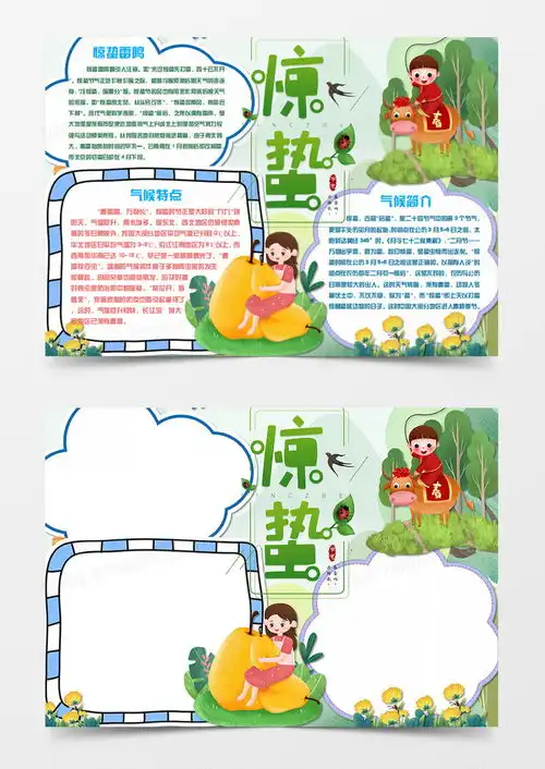 惊蛰卡通简约吃梨的女孩手抄报word模板下载简约