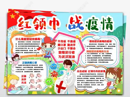 红领巾战疫情少先队争做防疫小先锋预防新型冠状病毒肺炎知识小报手抄报海报图片模板下载