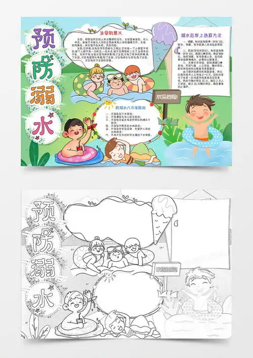 卡通夏季预防溺水暑假安全手抄报word模板下载安全