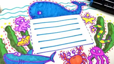 三分钟教你画一张海底世界的手抄报,海洋动物们原来是这样画的