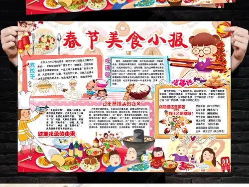 春节美食小报新年饮食文化手抄电子小报素材图片模板下载
