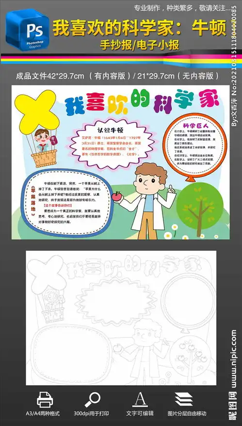 我喜欢的科学家牛顿手抄报小报图片