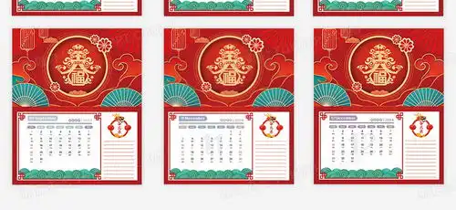红金喜庆2024龙年台历日历挂历整套模板设计图片下载psd格式素材熊猫办公