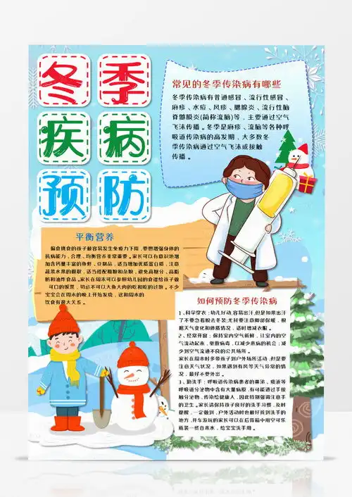 卡通冬季疾病预防竖版手抄报word模板下载冬季