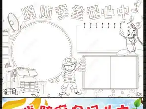 消防119黑白线条安全小报校园防火防灾安全教育手抄报图片模板下载