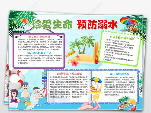 中小学生暑假安全防溺水小报手抄报word图片模板下载