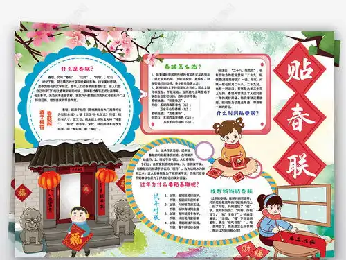 贴春联小报春节新年楹联春联对联文化贴年红手抄小报图片模板下载