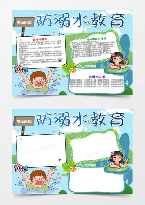 卡通防溺水教育小报手抄报word模板下载熊猫办公