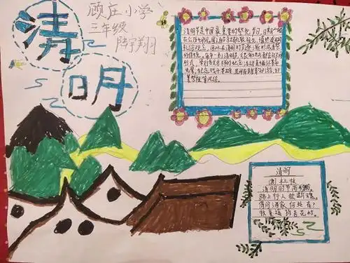 九湾顾庄小学开展清明节手抄报云展示活动