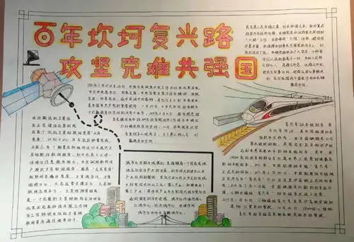 手抄报大赛百年坎坷复兴路攻坚克难共强国