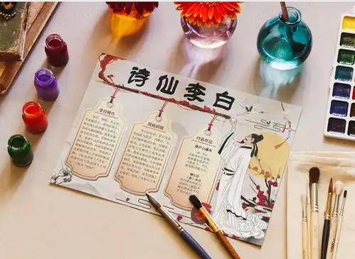 卡通古风水墨古代名人诗人诗仙李白古诗小报线稿手抄报word模板下载熊猫办公