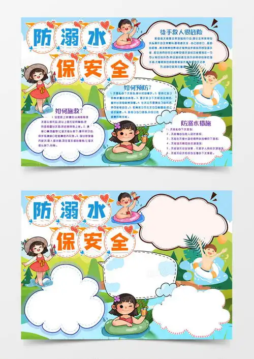 防溺水安全知识学生小报手抄报模版word模板下载安全小报熊猫办公