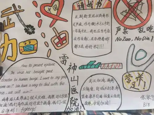 共克时艰,武汉加油衡水十三中学子绘制手抄报为武汉加油