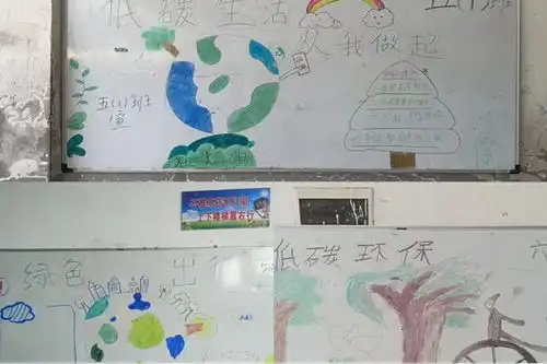 低碳生活从我做起潢川县踅孜胜淮小学开展主题黑板报手抄报活动