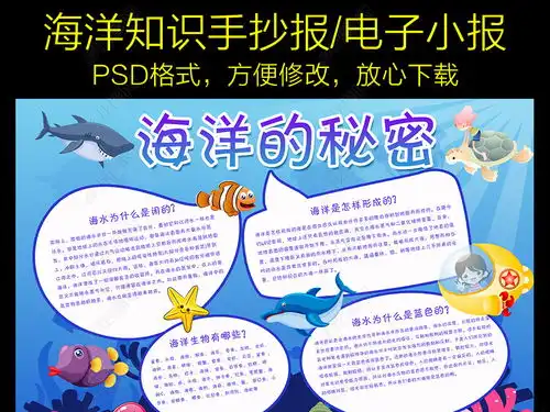 海洋知识小报保护探索海洋底科普手抄小报图片模板下载