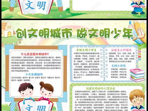 创建文明城市小报安全礼仪手抄报电子素材图片模板下载