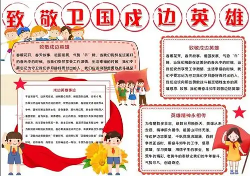 2021致敬卫国戍边英雄手抄报红色卡通我们心中的英雄最可爱的人学校党建小报模板1