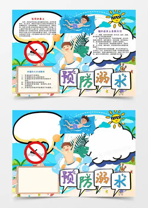 卡通暑假防溺水安全手抄报word模板下载暑假