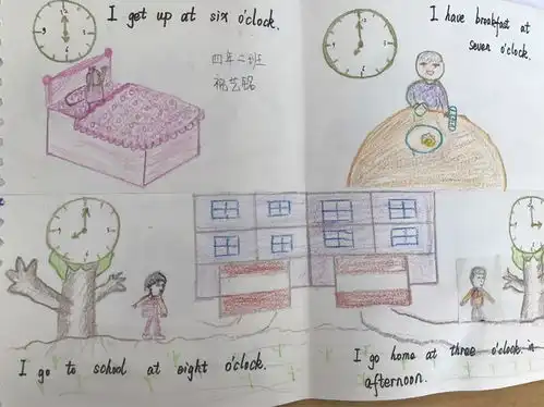 九三小学2018寒假英语特色作业展四年级绘本四联画