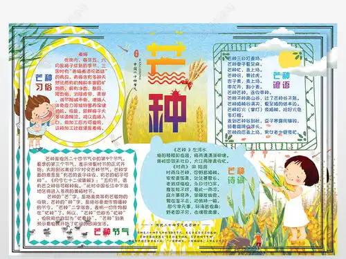 芒种24节气习俗麦穗word电子小报中式图片模板下载